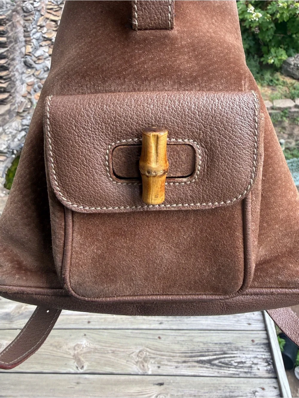 Gucci Suede Bamboo Mini Backpack Brown Leather Italy Vintage - Picture 16 of 17